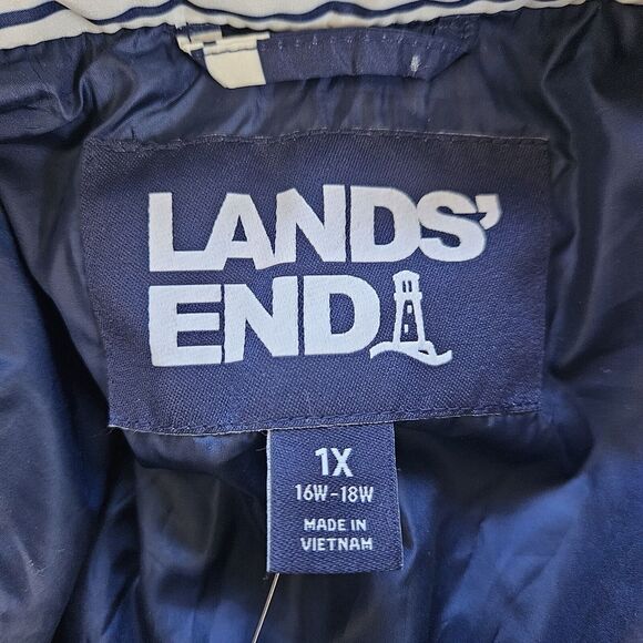 LANDS END Womens Down Feather Puffer Vest 600 Fill Blue White Stripe Plus 1X - Picture 8 of 12